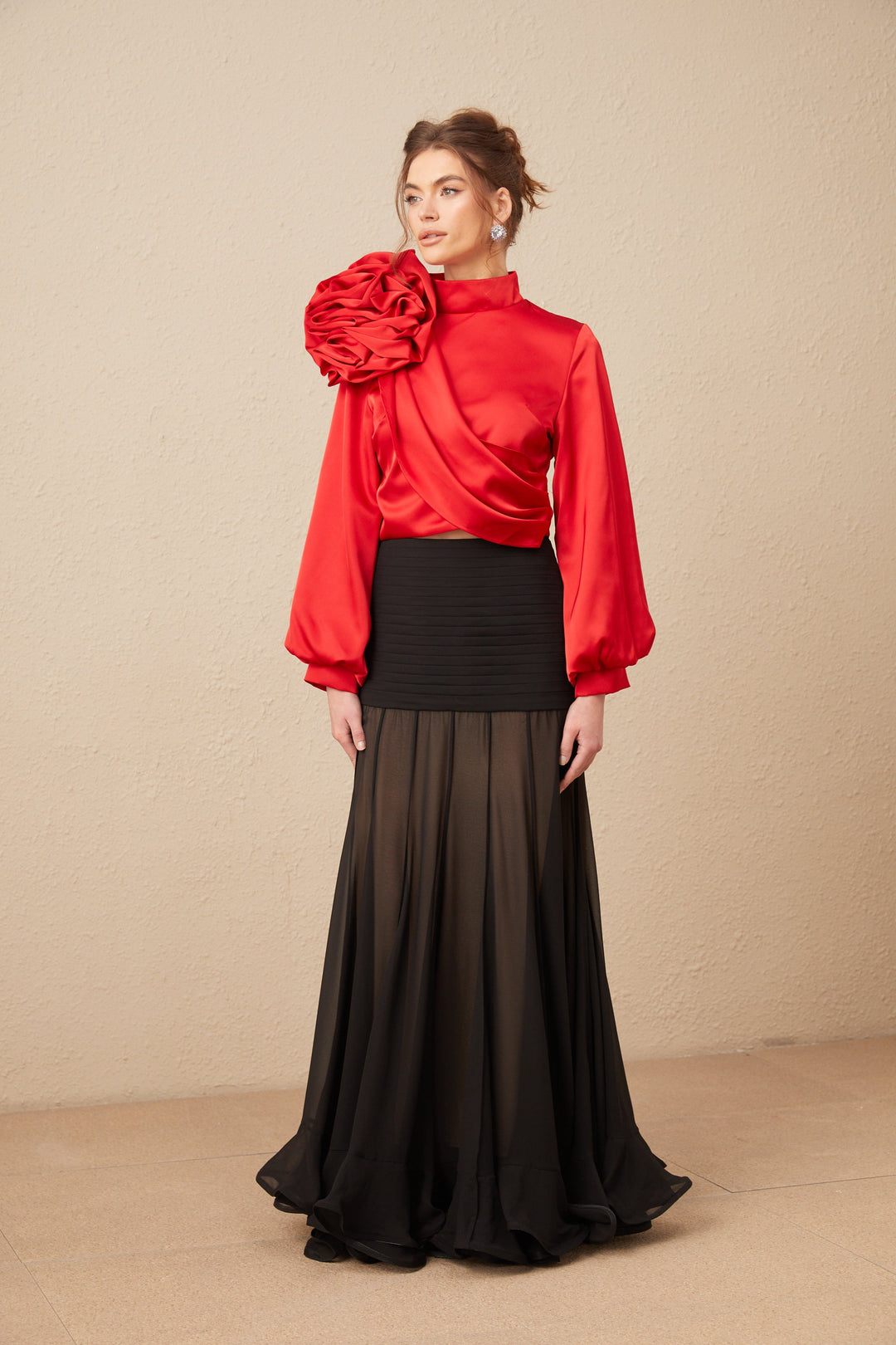 Levoire | Top Avec Application Florale Rouge