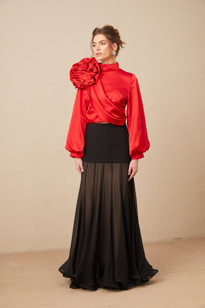 Levoire | Top Avec Application Florale Rouge