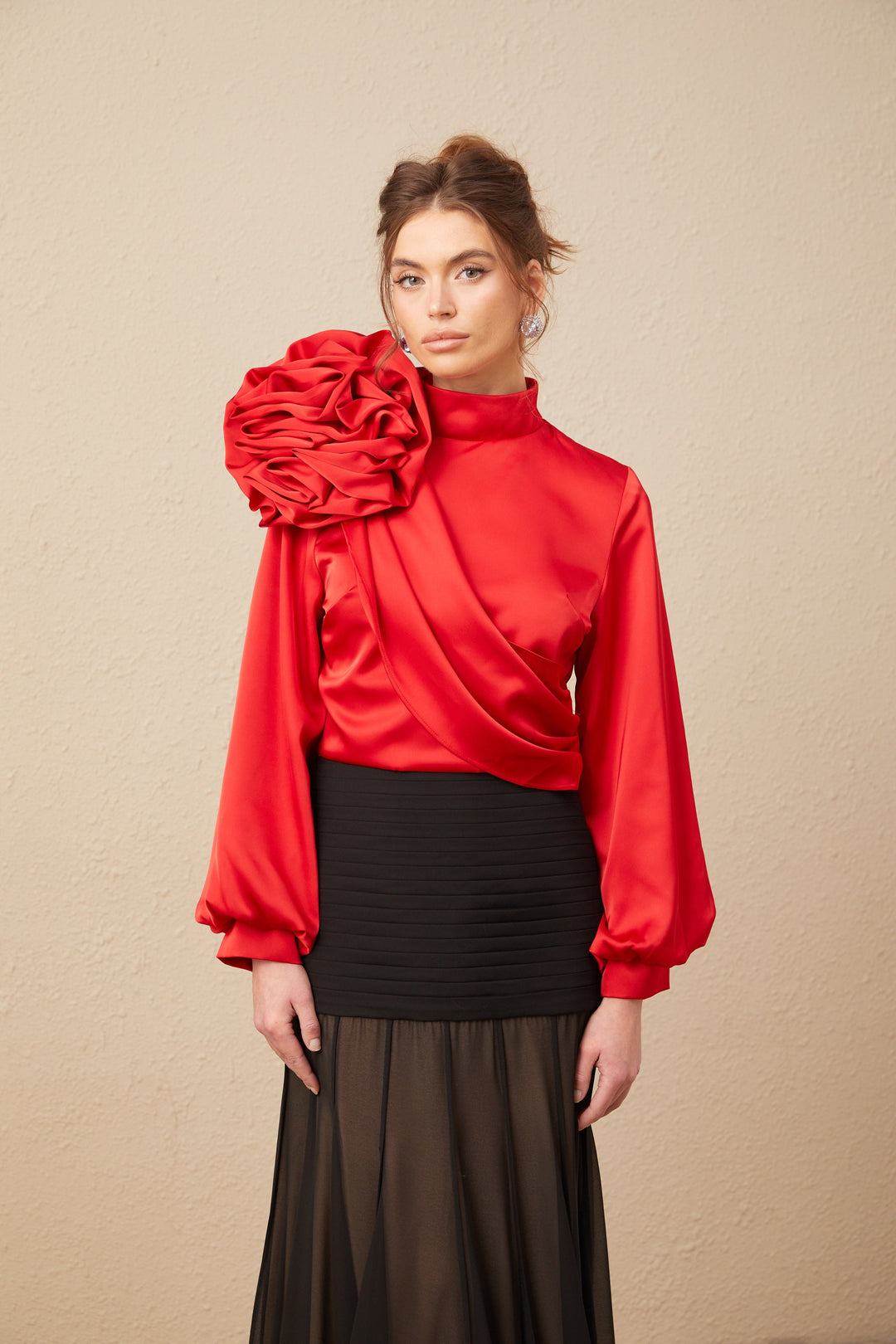 Levoire | Top Avec Application Florale Rouge