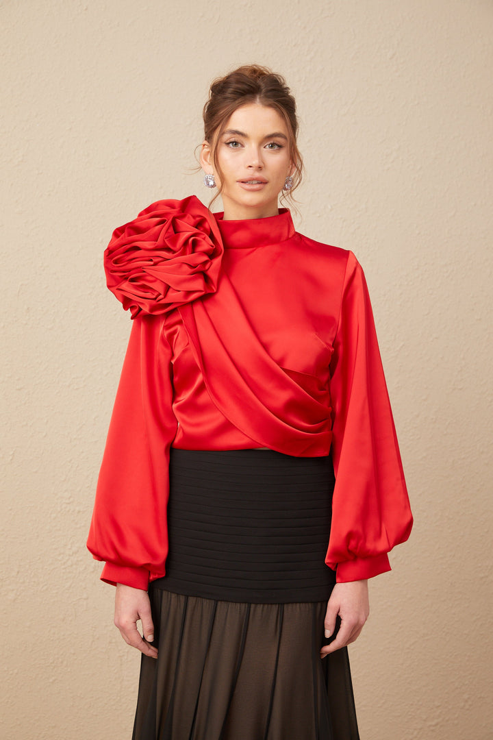 Levoire | Top Avec Application Florale Rouge