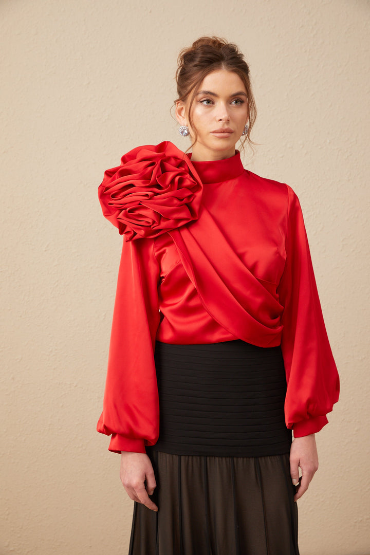 Levoire | Top Avec Application Florale Rouge
