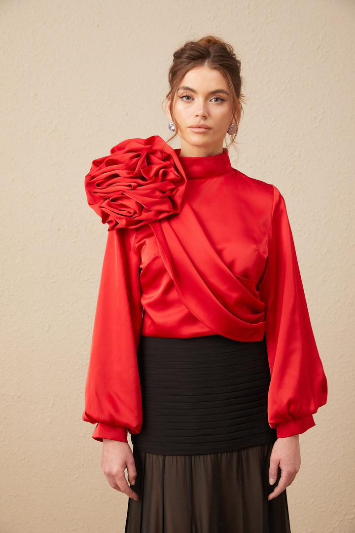 Levoire | Top Avec Application Florale Rouge