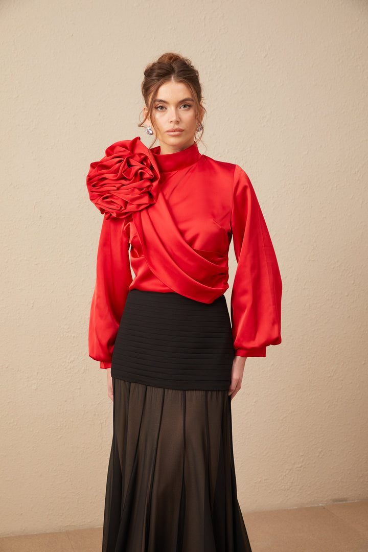 Levoire | Top Avec Application Florale Rouge