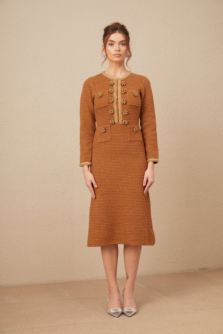 Levoire | Brun Tressé Ourlet Tweed Robe
