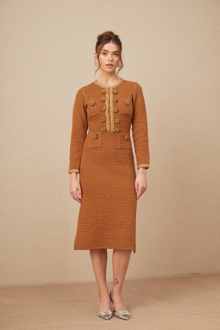 Levoire | Brun Tressé Ourlet Tweed Robe