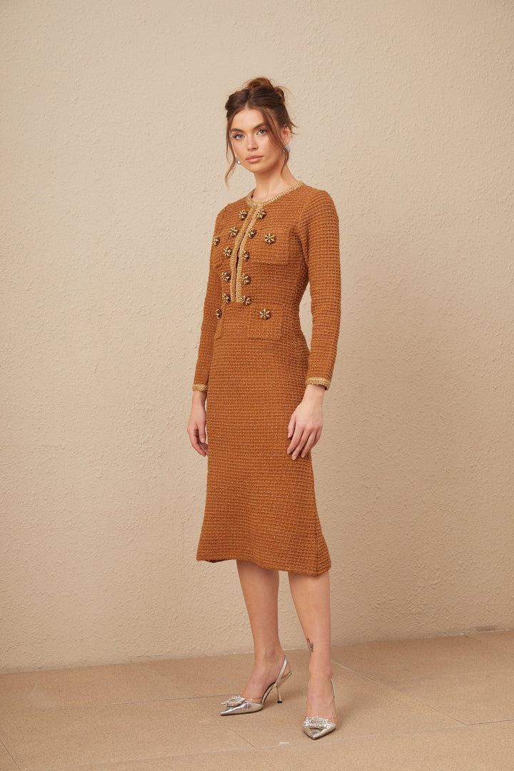 Levoire | Brun Tressé Ourlet Tweed Robe