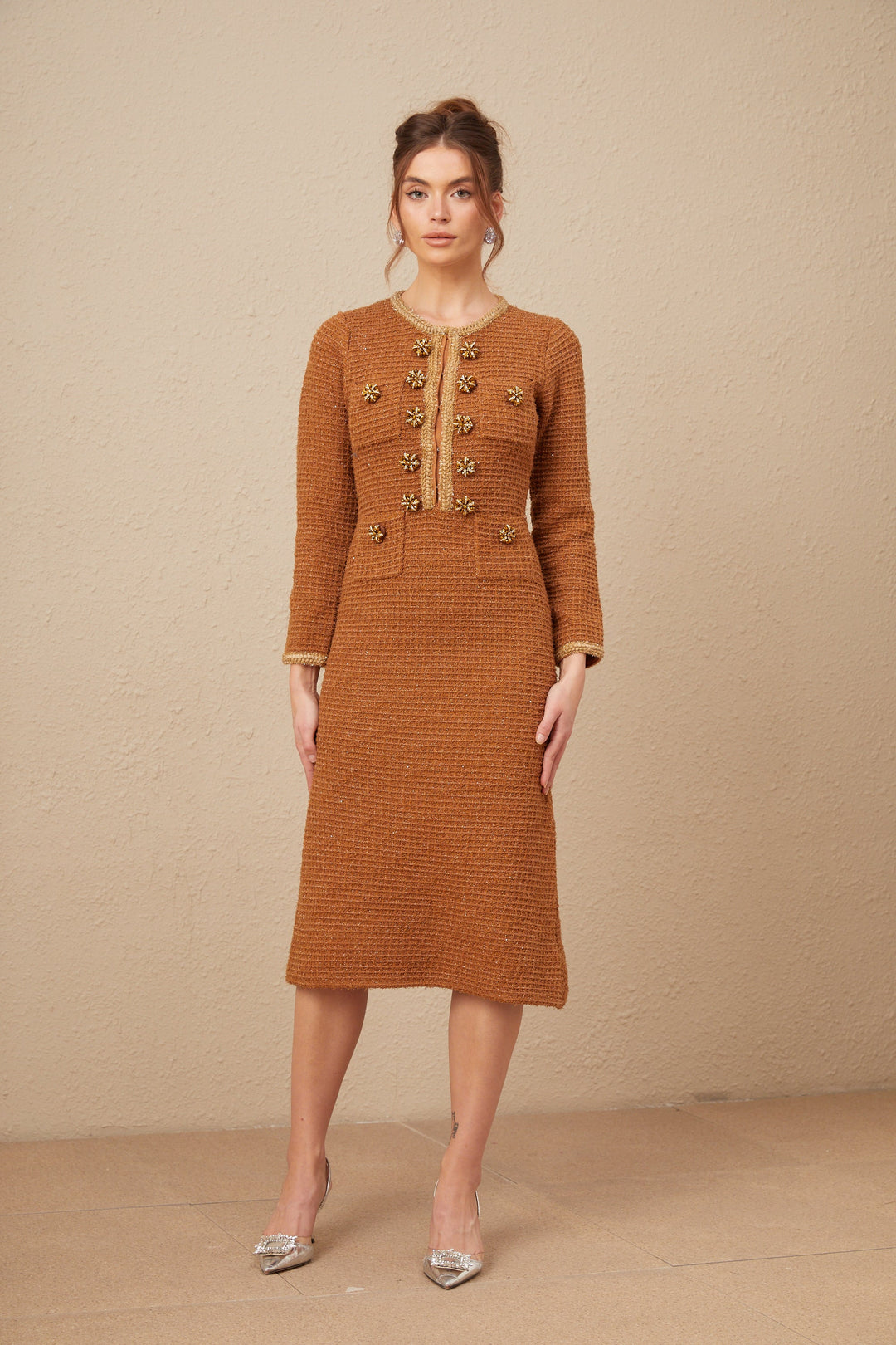 Levoire | Brun Tressé Ourlet Tweed Robe
