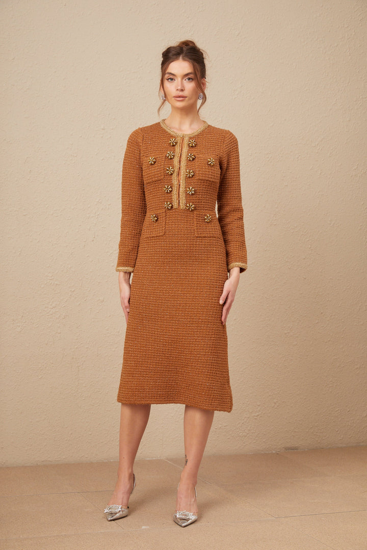 Levoire | Brun Tressé Ourlet Tweed Robe