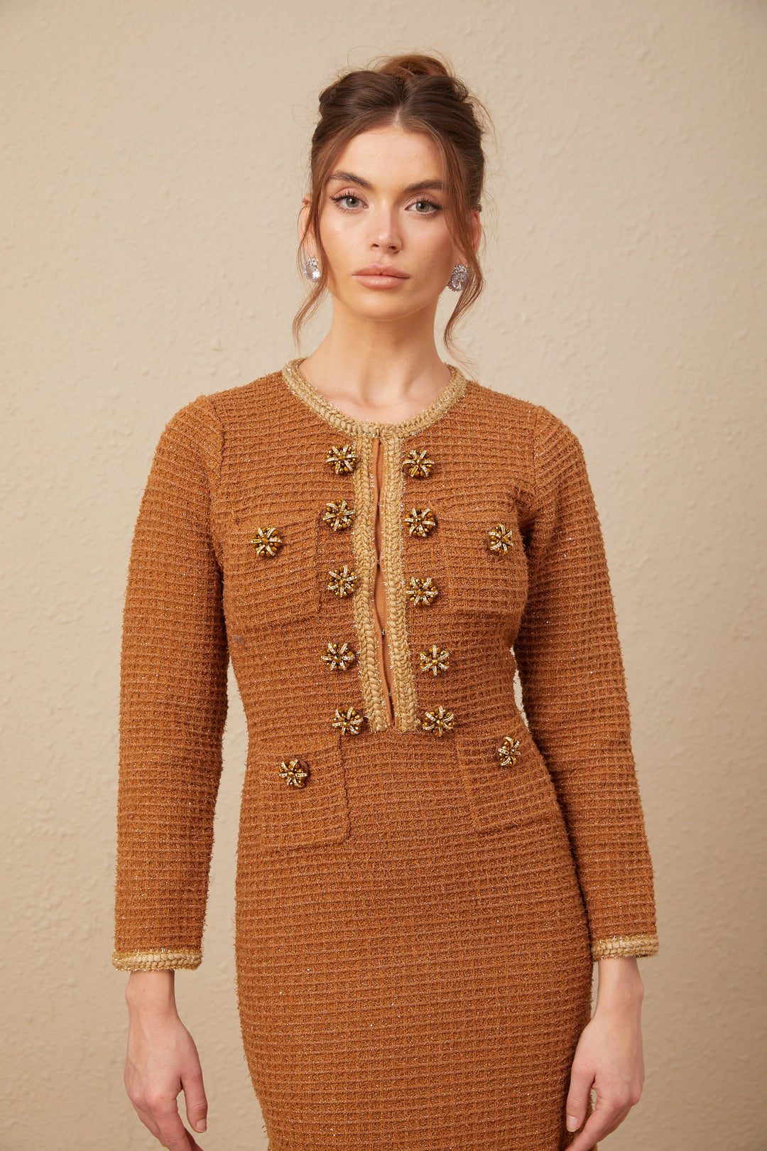 Levoire | Brun Tressé Ourlet Tweed Robe