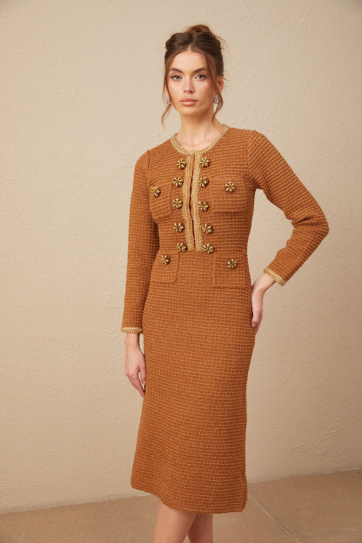 Levoire | Brun Tressé Ourlet Tweed Robe