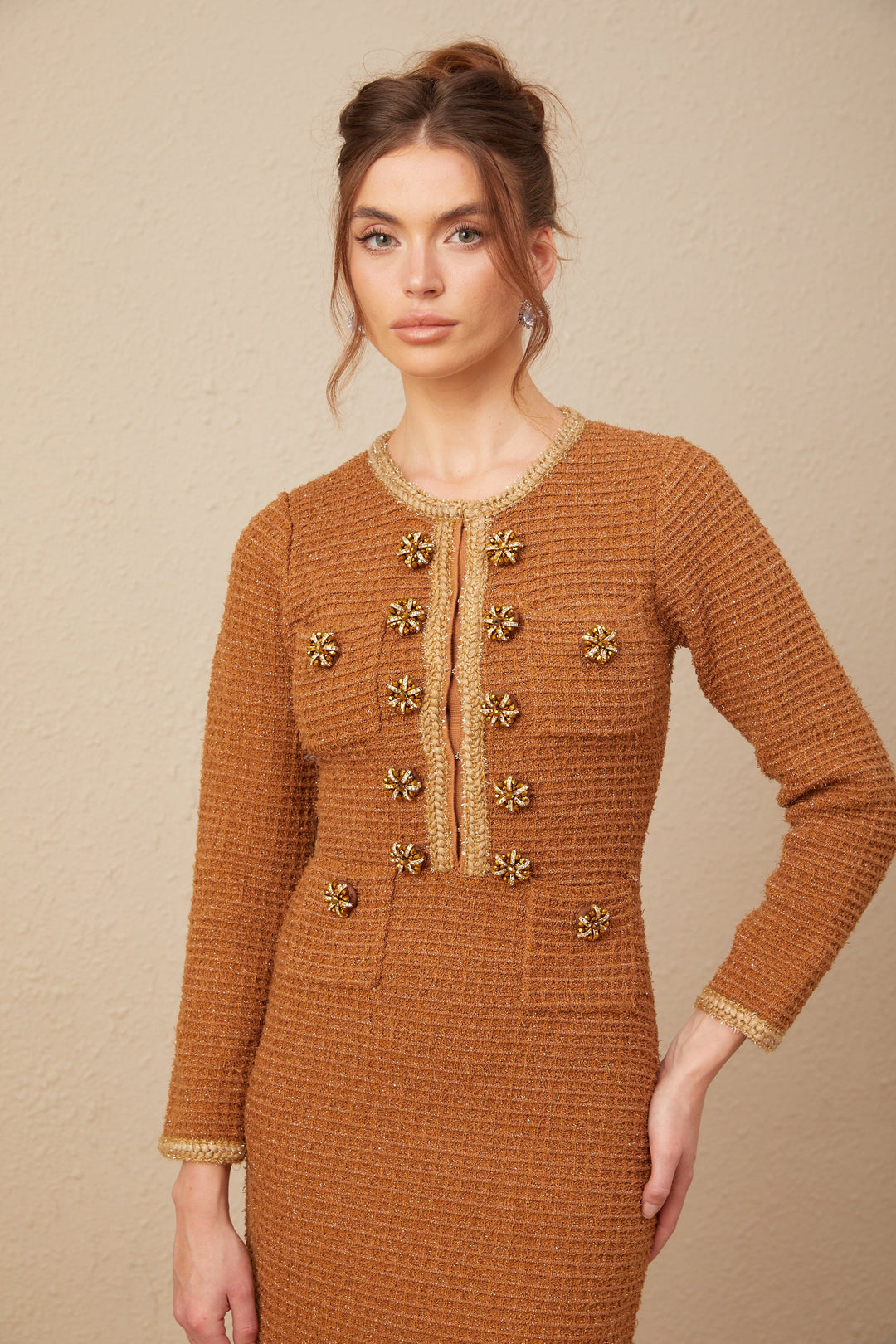 Levoire | Brun Tressé Ourlet Tweed Robe