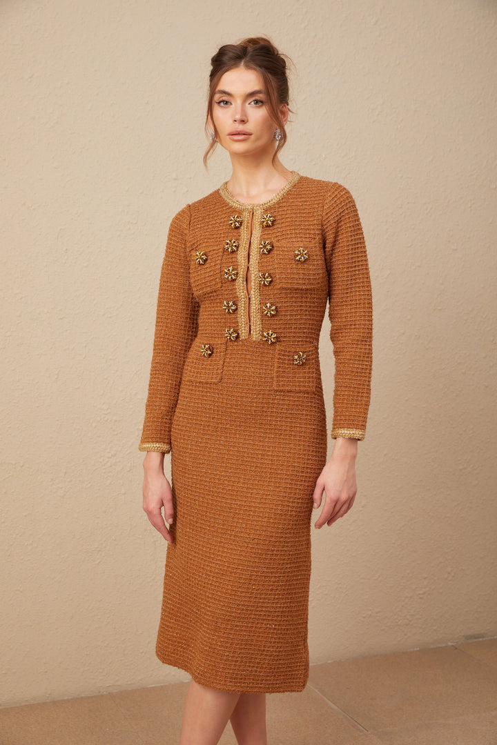 Levoire | Brun Tressé Ourlet Tweed Robe