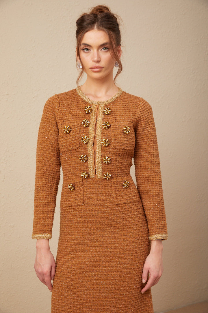 Levoire | Brun Tressé Ourlet Tweed Robe