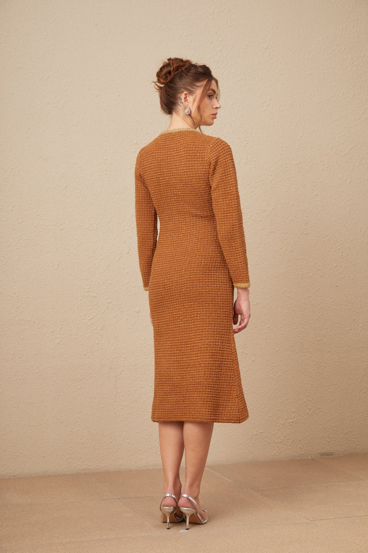 Levoire | Brun Tressé Ourlet Tweed Robe
