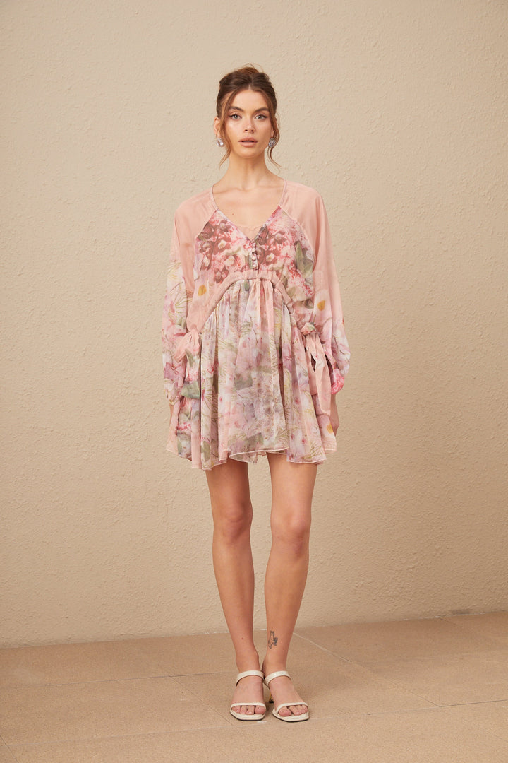Levoire | Motif Floral Robe Mini Plissée En Soie