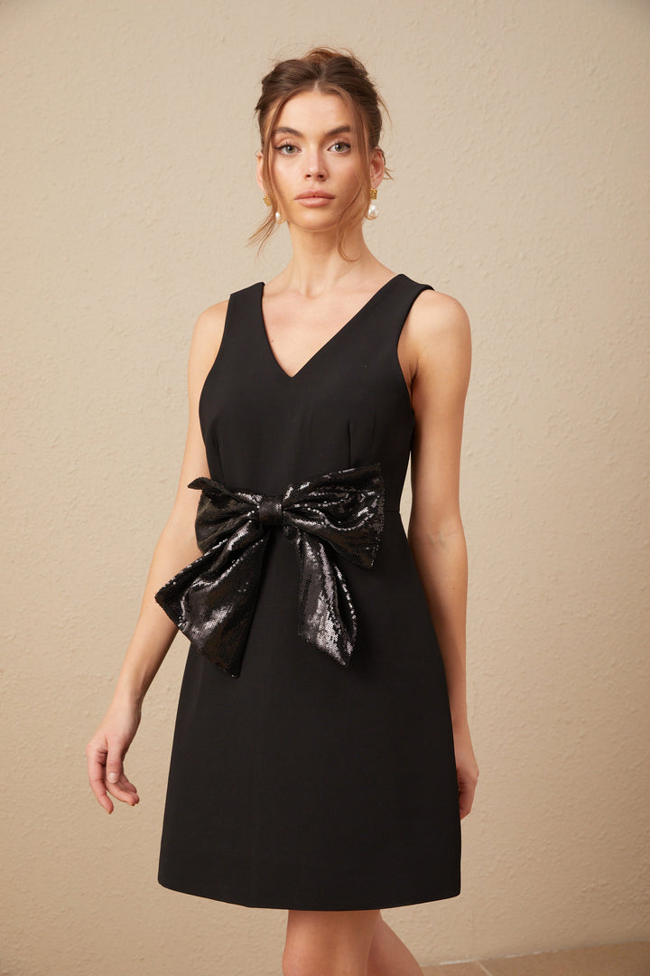 Levoire | Robe Mini À Paillettes Avec Décolleté En V Noir