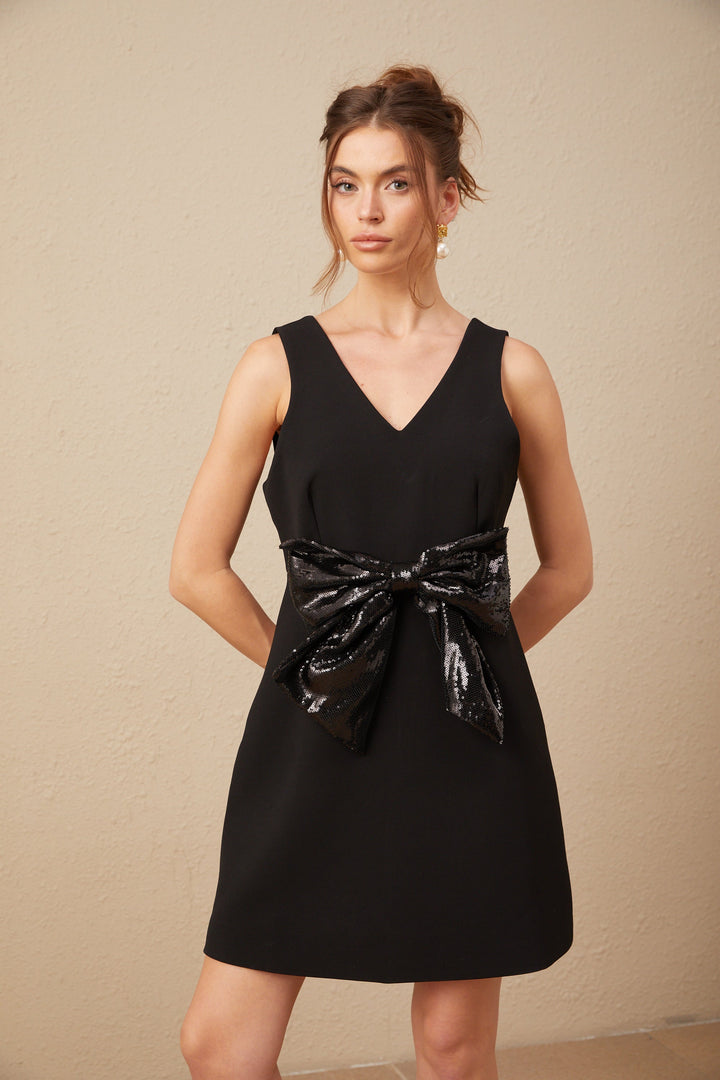 Levoire | Robe Mini À Paillettes Avec Décolleté En V Noir