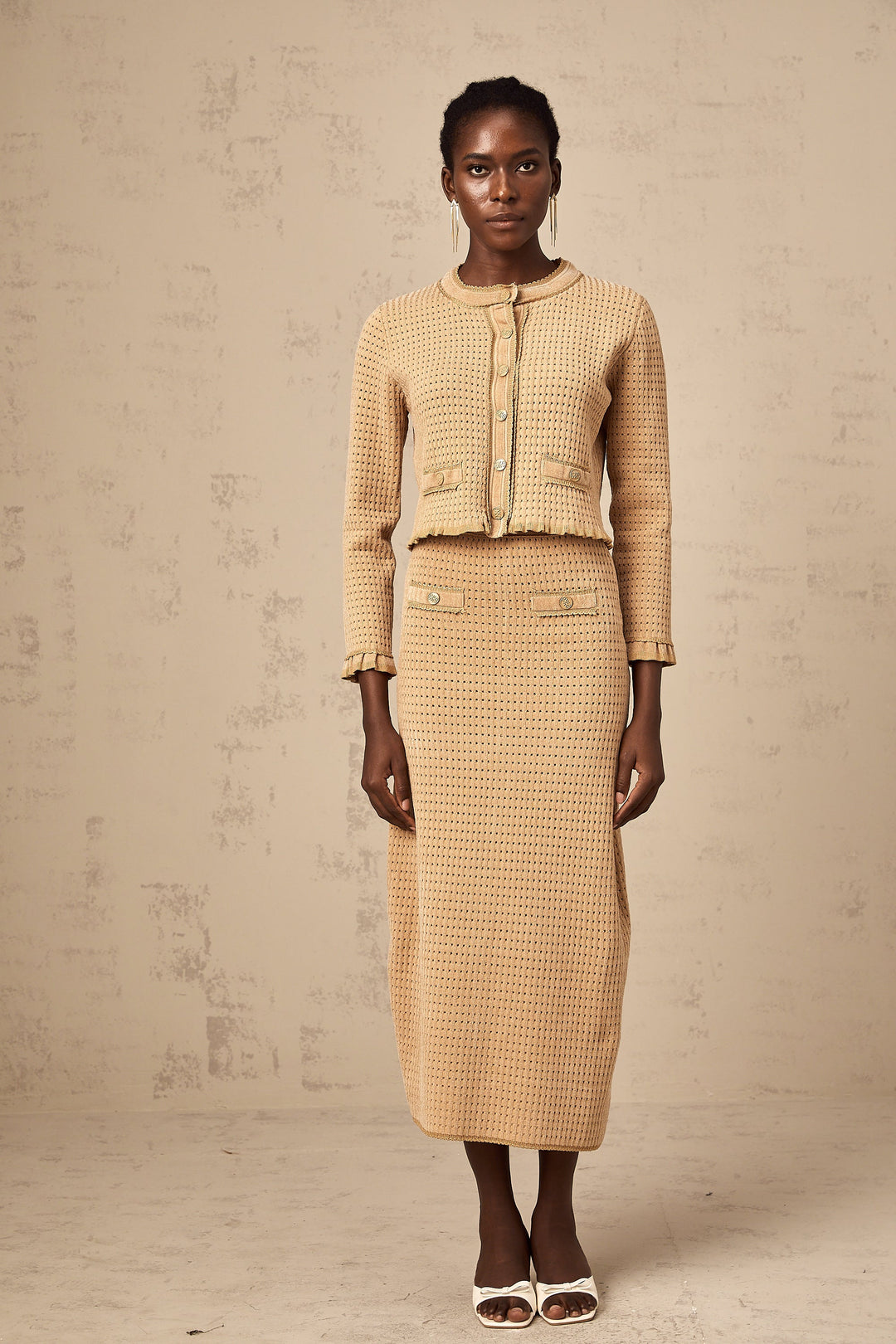 Levoire | Pull En Tricot Khaki Et Jupe Ensemble Assorti