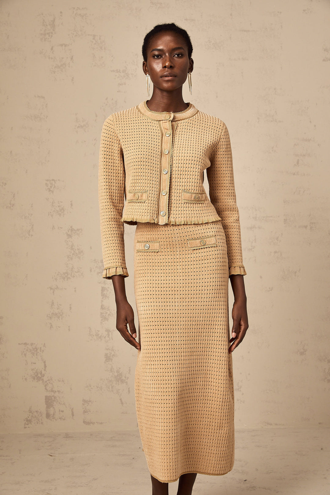 Levoire | Pull En Tricot Khaki Et Jupe Ensemble Assorti