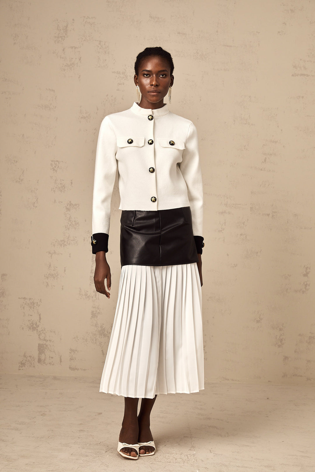 Levoire | Gilet Blanc En Tricot Avec Bord Contrasté
