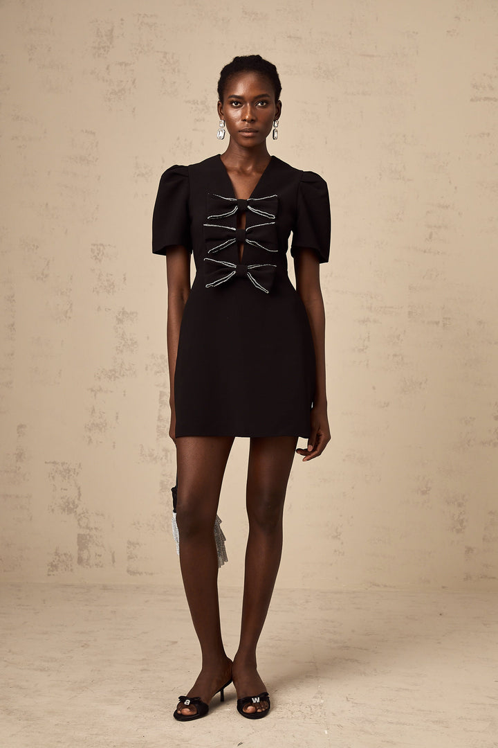 Levoire | Robe Mini Noire Décorée De Nœuds
