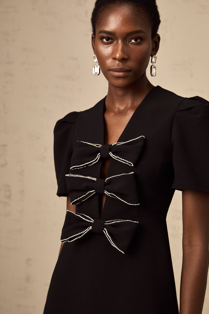 Levoire | Robe Mini Noire Décorée De Nœuds