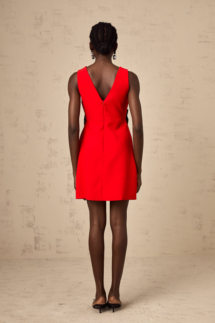 Levoire | V-Décolleté Paillettes Nœud Mini Robe Rouge