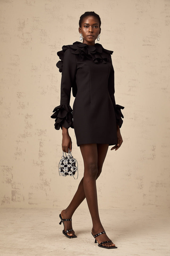 Levoire | Robe Mini Noire À Volants À Dos Ouvert