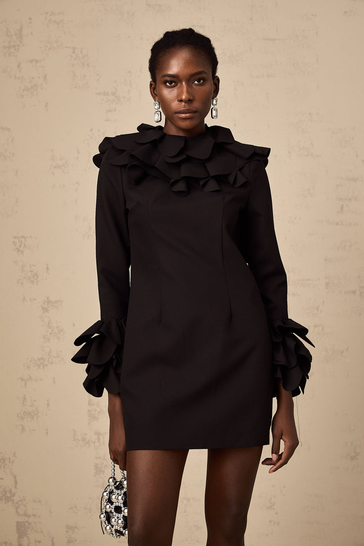 Levoire | Robe Mini Noire À Volants À Dos Ouvert