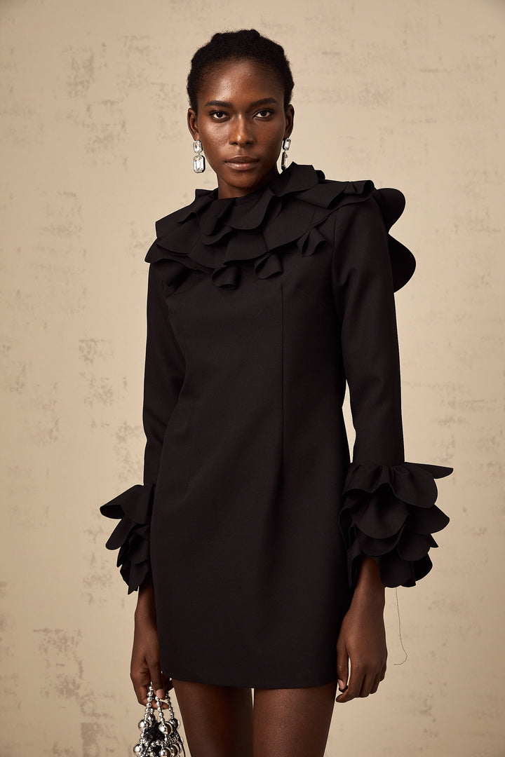 Levoire | Robe Mini Noire À Volants À Dos Ouvert