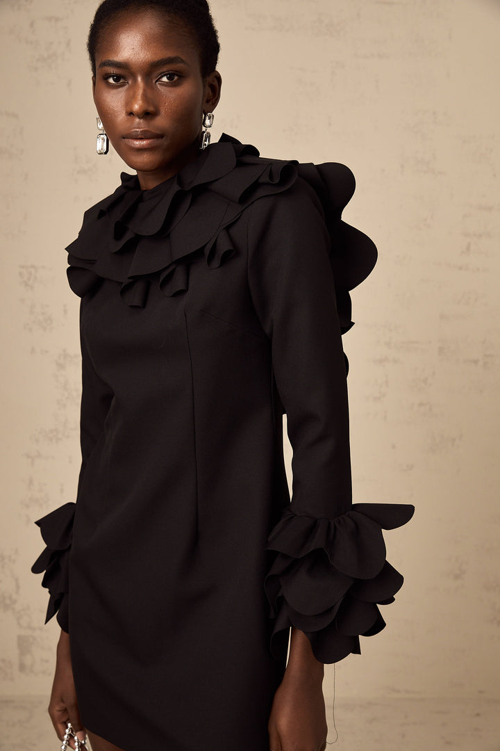 Levoire | Robe Mini Noire À Volants À Dos Ouvert