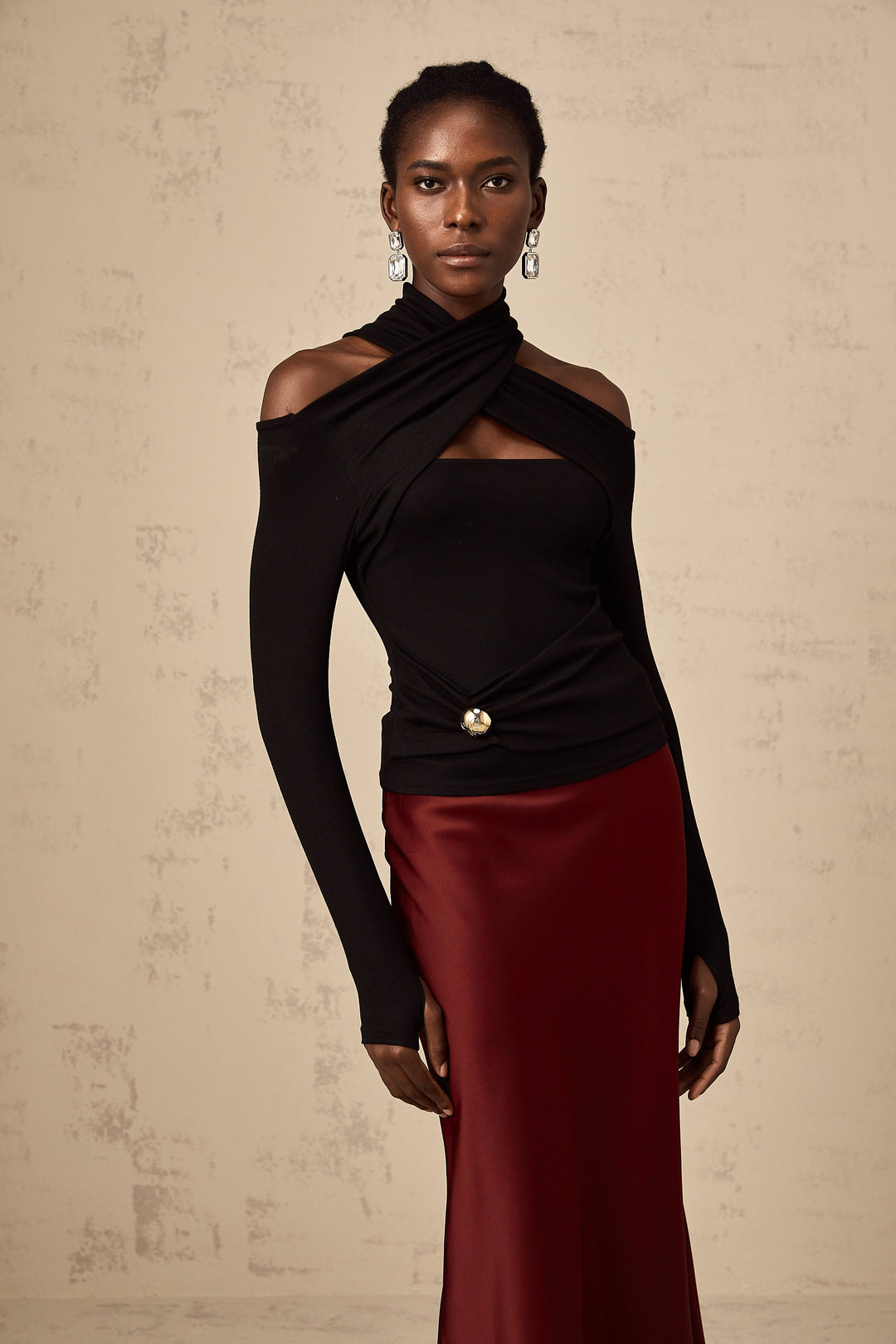 Levoire | Chemisier Noir À Volants En Jersey Extensible