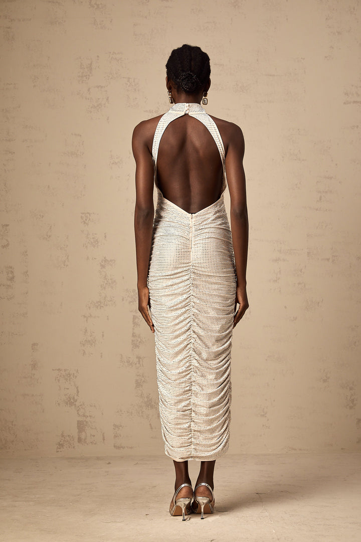 Levoire | Robe Midi Ajustée À Fronces Ornée D'Empiècements Studded
