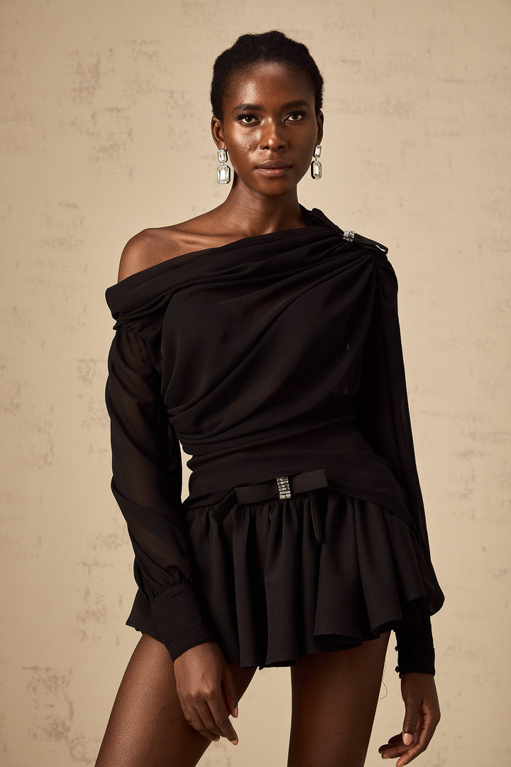 Levoire | Blouse Et Jupe En Tulle Asymétrique Ensemble Coordonné Noir
