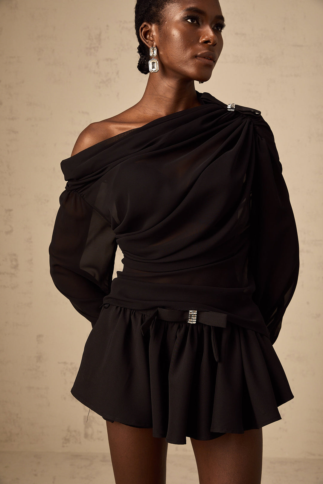 Levoire | Blouse Et Jupe En Tulle Asymétrique Ensemble Coordonné Noir