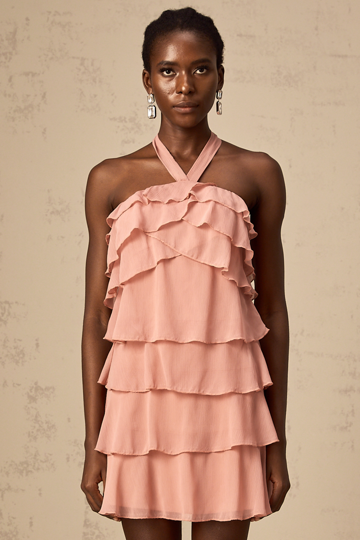 Levoire | Robe Mini À Col Montant Rayée Rose