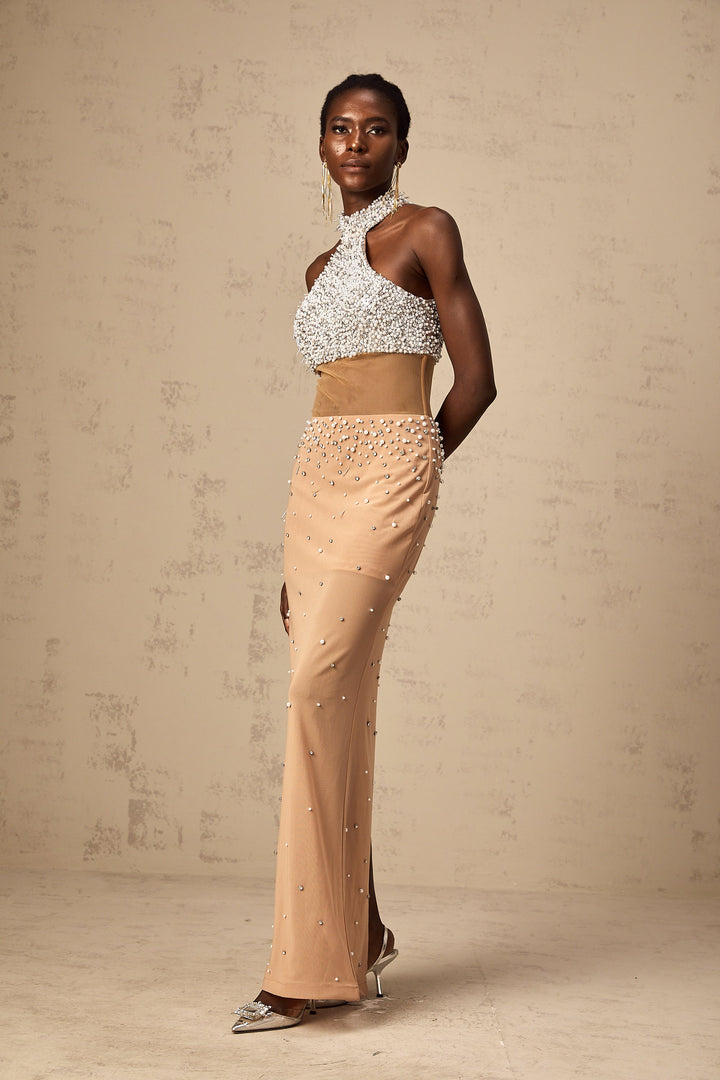 Levoire | Robe Maxi Semi-Transparente Ornée De Fausses Perles