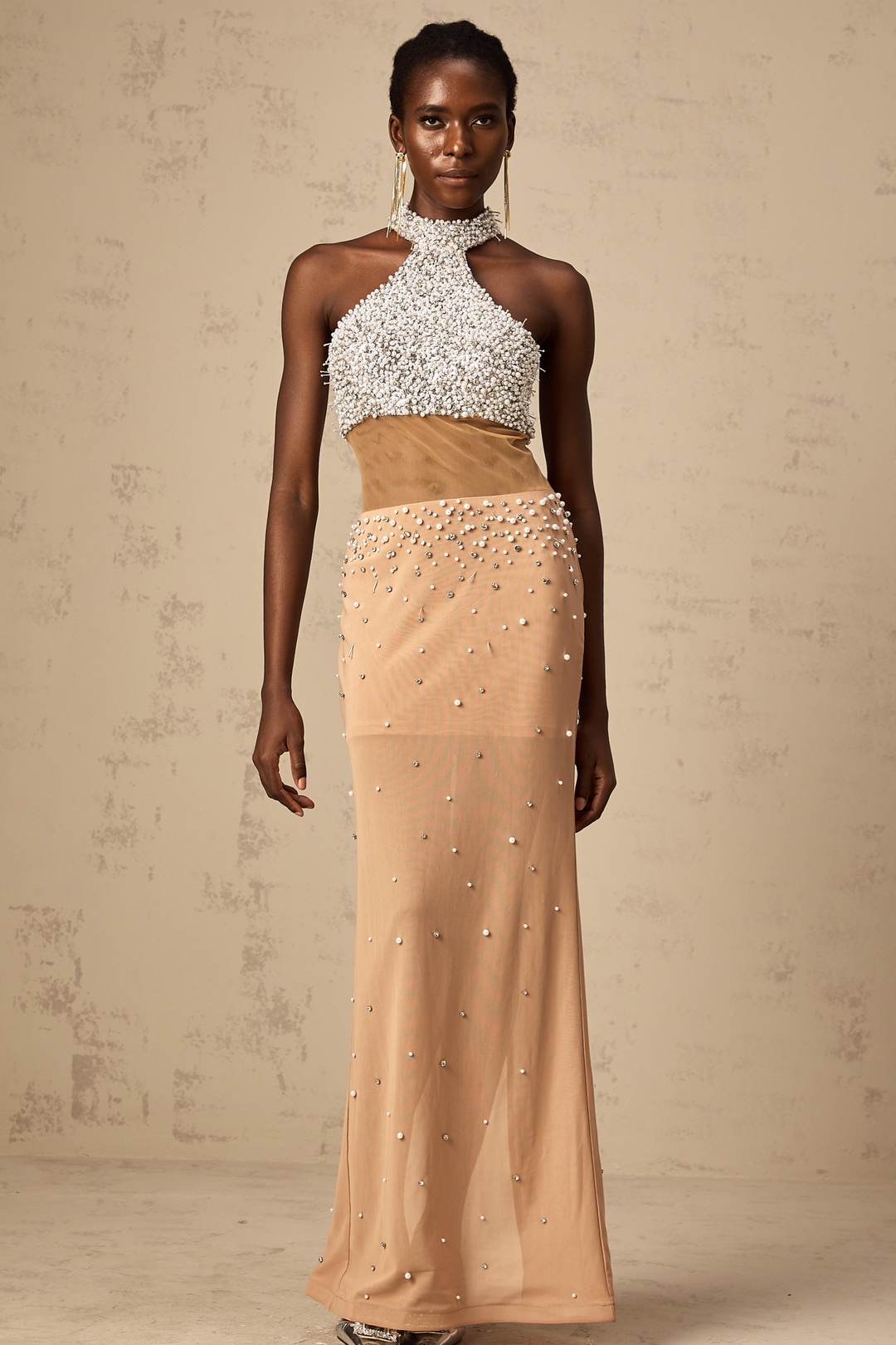 Levoire | Robe Maxi Semi-Transparente Ornée De Fausses Perles