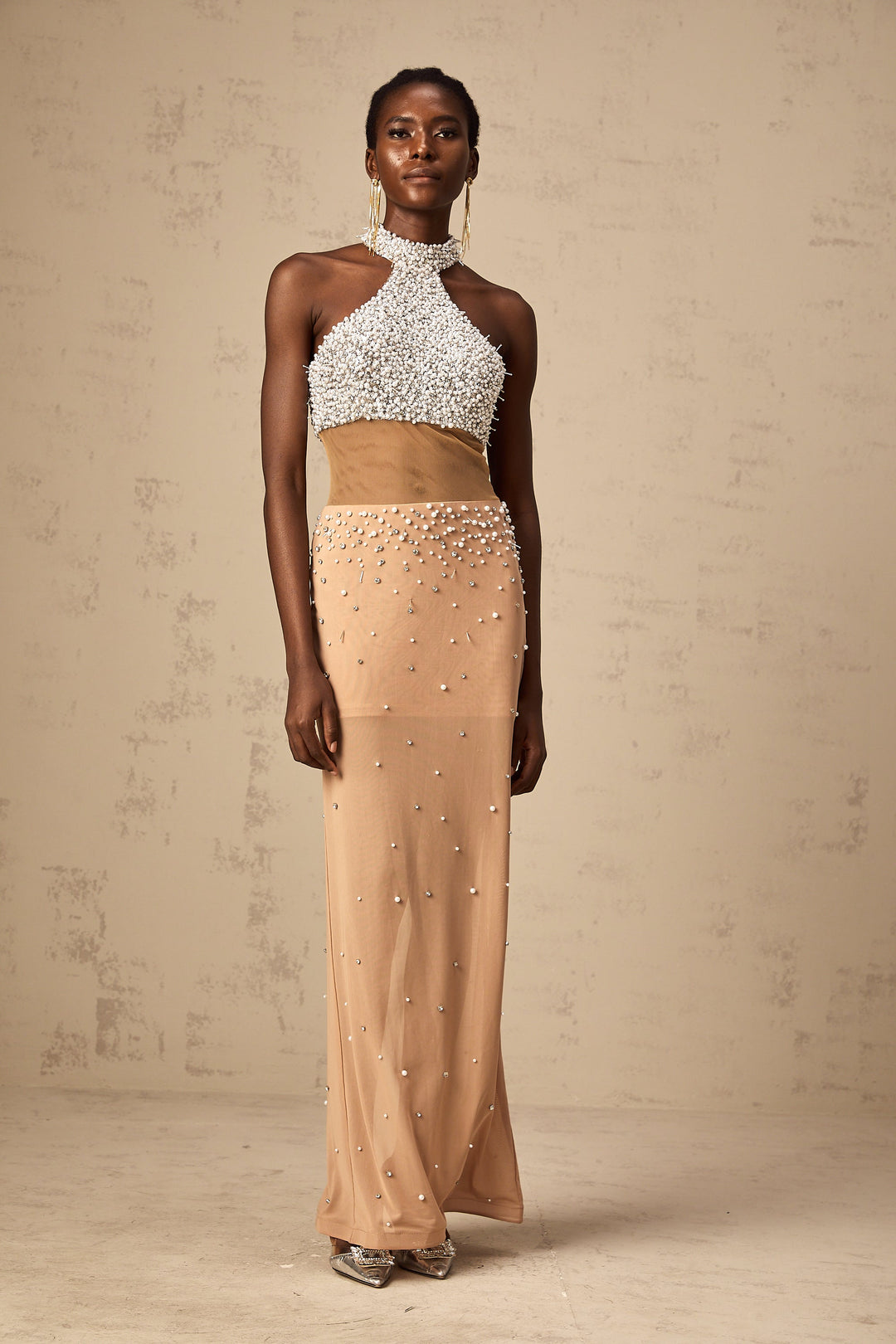 Levoire | Robe Maxi Semi-Transparente Ornée De Fausses Perles