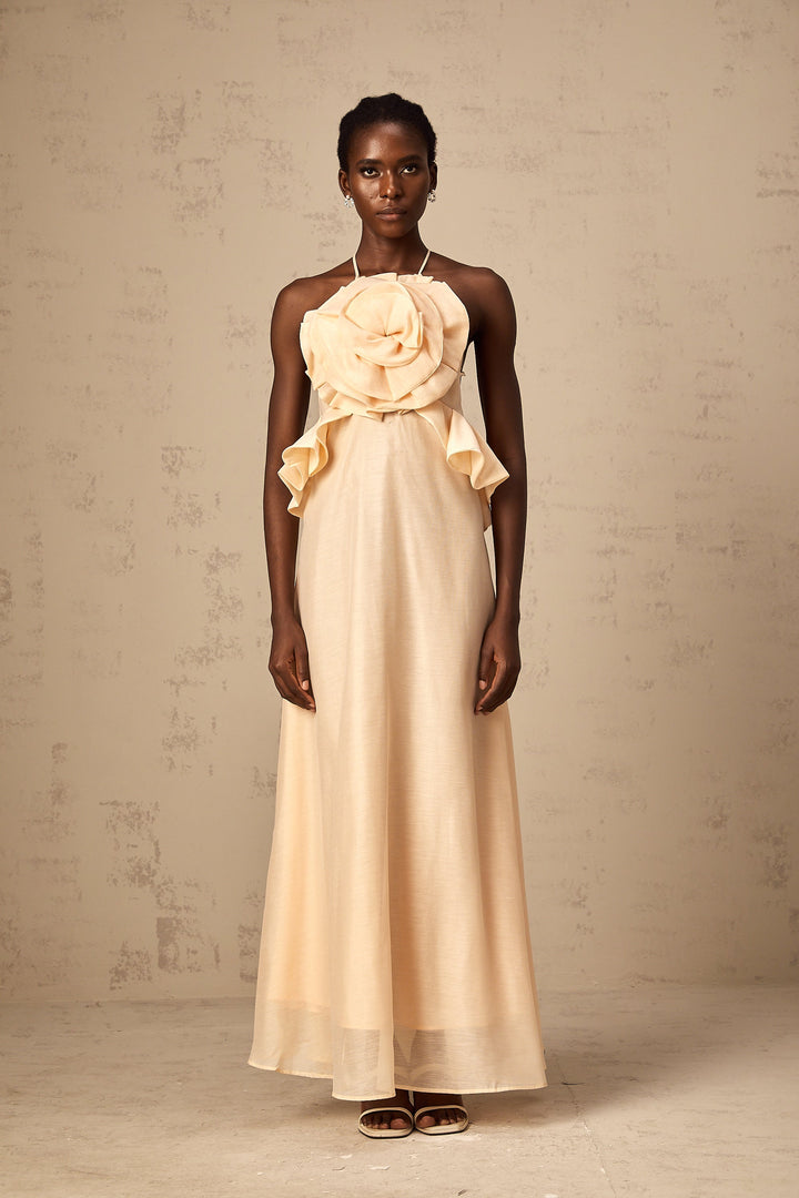Levoire | Rosa 3D Fleur Volant Maxi Robe