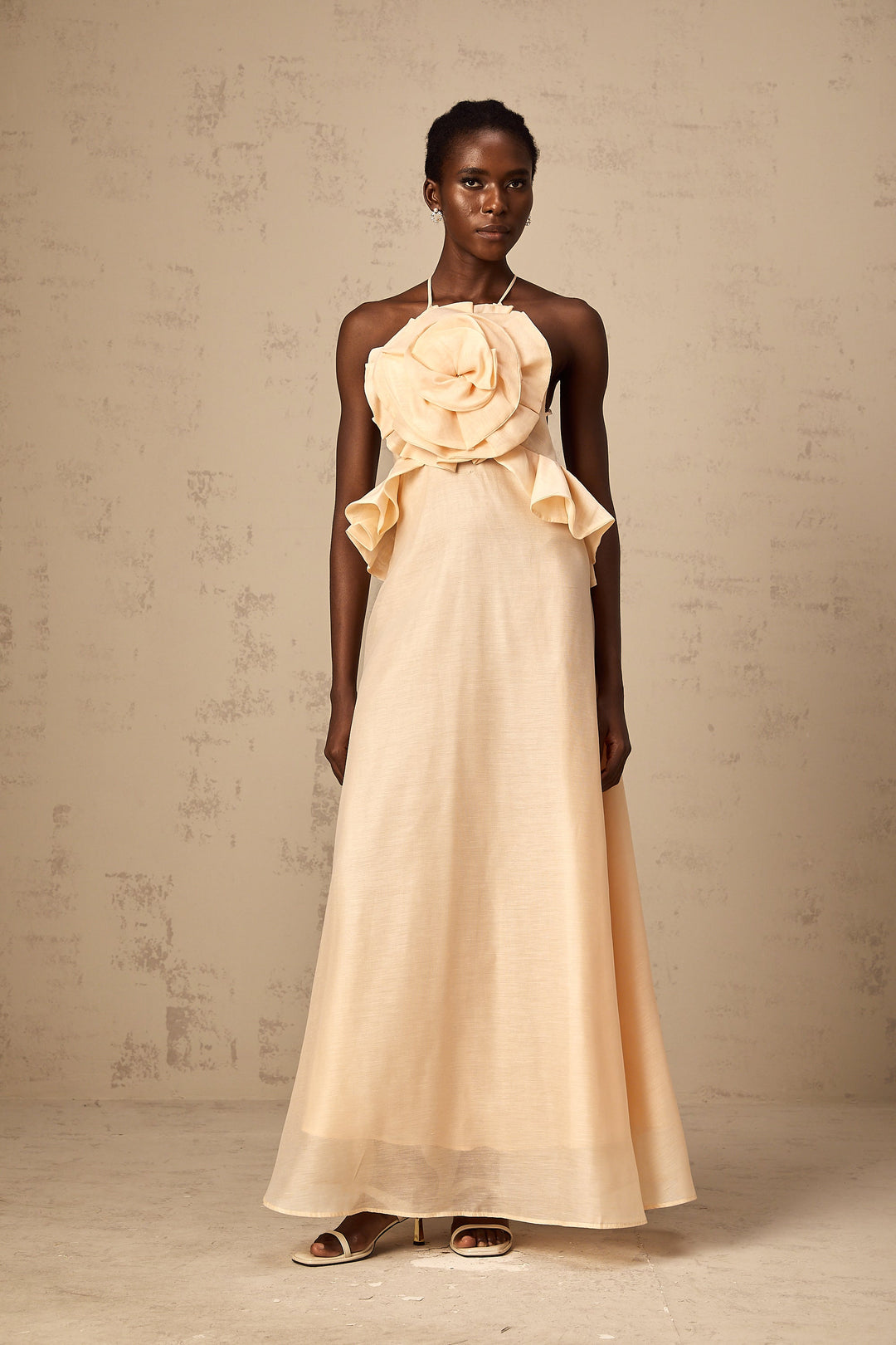Levoire | Rosa 3D Fleur Volant Maxi Robe