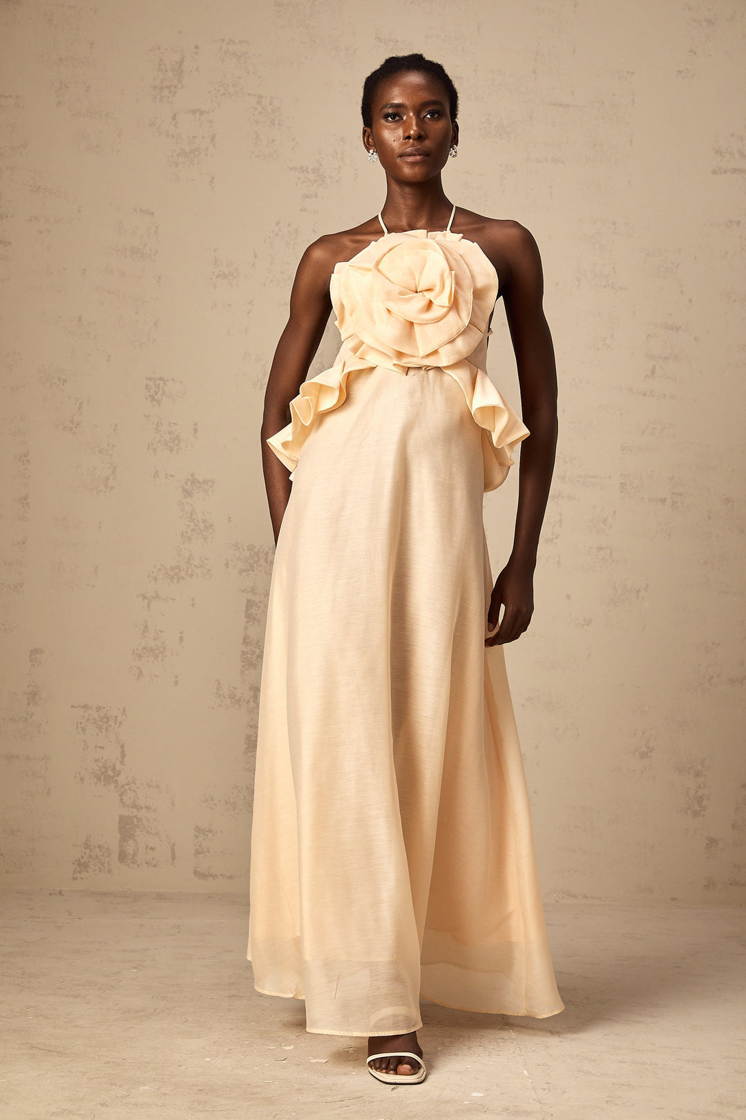 Levoire | Rosa 3D Fleur Volant Maxi Robe