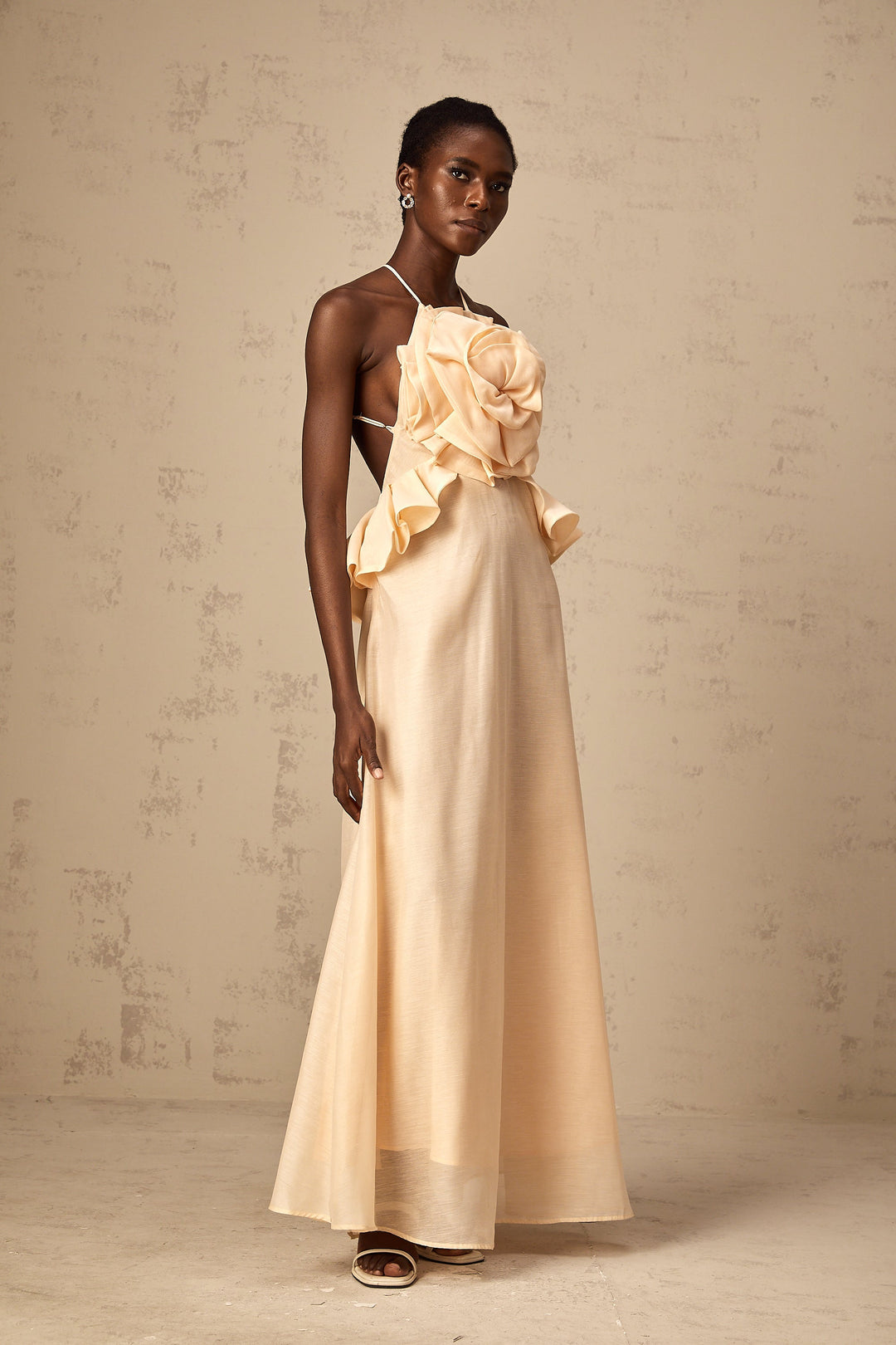 Levoire | Rosa 3D Fleur Volant Maxi Robe