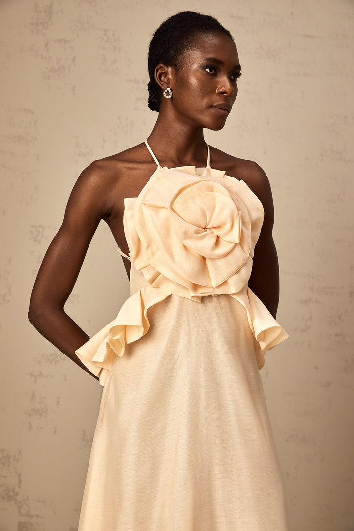 Levoire | Rosa 3D Fleur Volant Maxi Robe