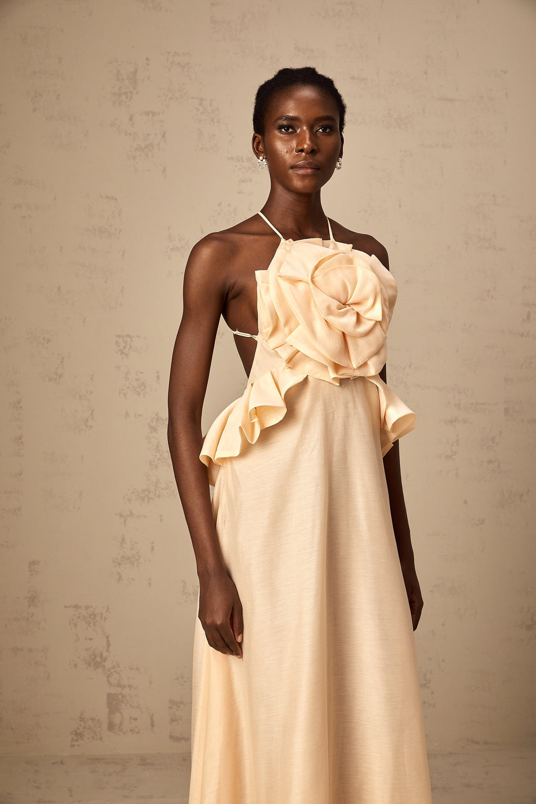 Levoire | Rosa 3D Fleur Volant Maxi Robe