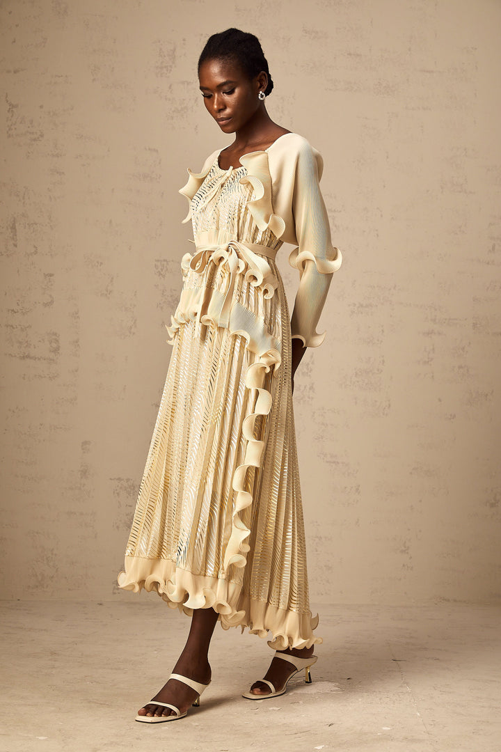 Levoire | Neutrals Ensemble De Volants Doré Midi Robe