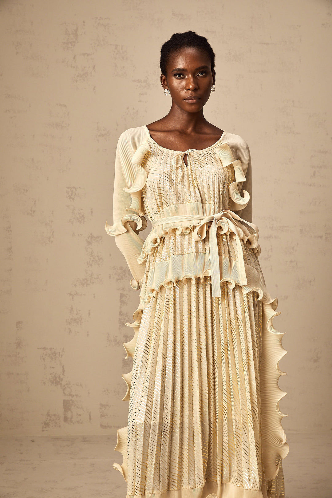 Levoire | Neutrals Ensemble De Volants Doré Midi Robe