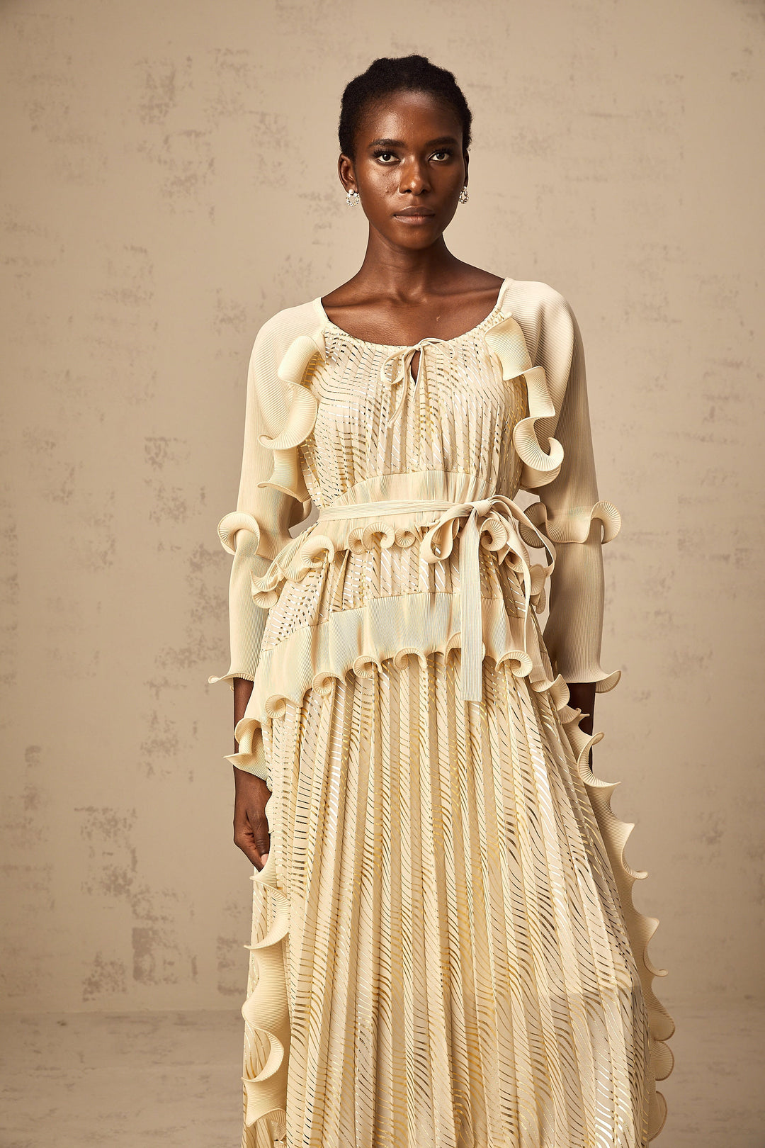 Levoire | Neutrals Ensemble De Volants Doré Midi Robe