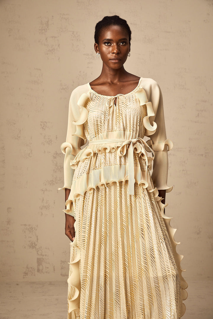 Levoire | Neutrals Ensemble De Volants Doré Midi Robe
