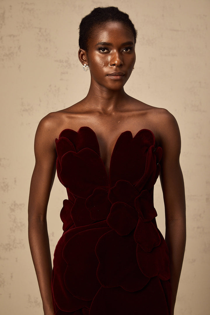 Levoire | Application De Fleur Rouge En Velours Robe Mini
